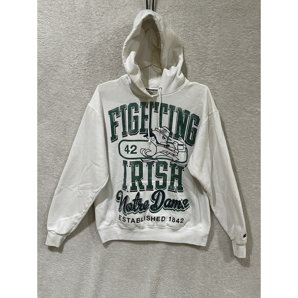 Notre Dame Fighting Irish Champion Hoodie Medium White Eco Fleece Logo‎ Pullover